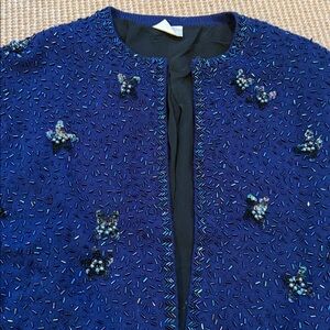 Vintage Navy Blue Heavily Beaded Cardigan Sweater Sz 6